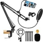 RenFox Microphone Stand, Professional Adjustable Mic Stand with Screw Adapter and Pop Filter Suitable for Radio and Television Stations, Recording Studios, Compatible with Blue Yeti Microphone