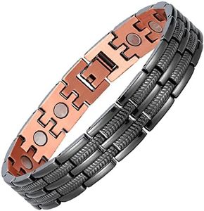 BioMag Copper Bracelet for Men 99.9% Pure Copper Magnetic Bracelet with Powerful Neodymium Magnets Adjustable Box Gift（Sizing Tool）, 1 Count (Pack of 1), Copper, no gemstone