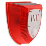 Solar Outdoor Motion Sensor Alarm 129db Dog Barking Gunshot Sound Motion Sensor Noise Maker with Warning Lamp