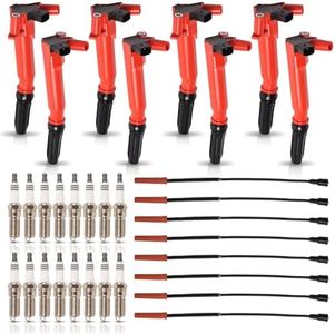 ENA Set of 8 Red Ignition Coil with 16 Platinum Spark Plug and Wire Set Compatible with Ford F150 F250 F350 E350 Super Duty 2010 2011 2012 2013 2014 2015 2016 2017 V8 6.2L Replacement for UF631 UF639