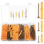 284 Pcs Assorted Chipboard Screws Nails and Wall Plugs Assortment, Fish Type Wall Plug Plasterboard Fixings, Countersunk Chipboard Screws, Wood Screws Anchors, M3.5/M4/M5/M6/M8(yellow)