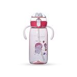 Attro Teddu 550ml Cute and Convenient Cartoon Printed Kids Tritan Water Bottle with 2 Side Handles, Strap & Straw Lid BPA-Free,Leak-Proof-Perfect for School,Sports and Travel-Pink