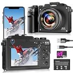 Digitai Camera 4K 48MP Compact Digital Camera for Photography, Vlogging Camera with Free 64GB SD Card,18X Digital Zoom,Dual-lens Selfie Function