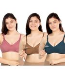 RITIJYA Women's Cotton Multicolor Full Cup Non Padded Feeding Bra/Nursing Bra/Maternity Bra Combo - Pack of 3(Rose-Peacock-Skin, 34C)
