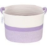 Hinwo Oval Cotton Rope Storage Basket Collapsible Nursery Storage Box Container Organizer with Handles, 16 x 13 inches, Off White and Lavander