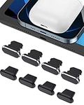 AUZOSL 8 Pieces Anti Dust Plugs Compatible with iPhone 14 Pro Max, 4 Metal + 4 Silicone Dust Plugs Dust Cover Port Cap Protector for iPhone 13, 12, 11, iPad and Airpods Charging Case, Black