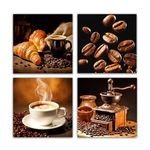 LZIMU Coffee Canvas Wall Art Kitchen Decor 4 Piece Coffee Bean Coffee Cup Coffee Machine Canvas Prints Vintage Artwork for Coffee Bar Dining Room Decor (Coffee-3, 8.00"x8.00"x4P)