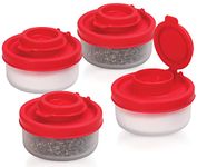 Salt and Pepper Shakers Moisture Proof Salt Shaker to go Camping Picnic Outdoors Kitchen Lunch Boxes Travel Spice Set Clear with Red Covers Plastic Airtight Spice Jar Dispenser (Small, 4 Pack)