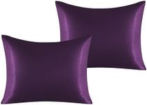 NTBAY 2 Pack Satin Standard Pillowcases for Hair and Skin, Luxurious and Silky Pillow Cases with Envelope Closure, 20x26 Inches, Eggplant Purple