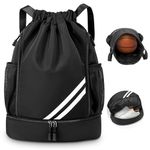 KIKIGOAL Unisex Drawstring Sports Backpack, Large Sports Gym Bag With Shoe Compartment, Waterproof PE School Backpack with Shoe Bag for Football, Basketball, Volleyball