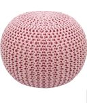 safunooza Designs Hand Knitted Cotton Rope Beans Filled Round Oval Pouf Pouffe - Pink Colour - Pack of 01 - Designed for Living Room Sitting, Foot Rest
