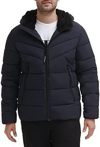 Calvin Klein Men's Winter Coat-Puffer Stretch Jacket with Sherpa Hood, True Navy, X-Large