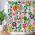 Floral Shower Curtain Colorful Shower Curtain Flower Boho Bright Unique Flowered Fabric Bohemian Shower Curtain for Bathroom with 12 Hooks, 72"x 72"