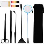 6 in 1 Aquascaping Tools Kit, Long Stainless Steel Aquarium Plant Aquarium Tweezers Scissors Spatula Tool with PH Paper Fish Net Set for Aquariums Tank Cleaning Fish Tank Starter Kit