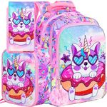 3PCS Cat Backpack for Girls, 16" Kids Sequin Bookbag with Lunch Box, Water Resistant School Bag for Elementary Prechool Toddler