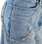 Wallet Chain Biker Motorcycle Pants Jean Punk Long Key Chain Silver Hip Hop Thorns Chains Rock Chains for Women Men (SILVER)