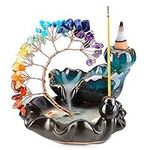 Backflow Incense Burner Ceramic Incense Waterfall 7 Chakras Crystal Tree Incense Holder Namaste Yoga Meditation and Home Decor