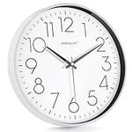 WISKALON Silent Wall Clock, Modern 10 inch Battery Operated Wall Clock for Bedroom, Kitchen, Bathroom, Office, Home, Living Room