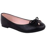 Womens Flat Pumps Ladies Girls Dolly Dollie Ballet Ballerina Work Smart Office Formal Comfort Bow Round Toe Slip On Flats Shoes Black Faux Leather