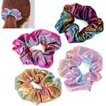 4pcs Shiny Metallic Hair Scrunchies, Women Girls Mermaid Hair Scrunchie Elastics Ponytail Holder Hair Bands Ties Ropes Headwear Hair Accessories for Gym Dance Party Club, Assorted Colors Scrunchies