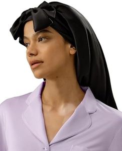 LilySilk 100% Mulberry Silk Sleep Cap Woemn Extra Long Tie Bow Silk Bonnet Night Hair Wrap Black