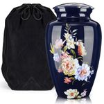 ULTRGEE Urns for Human Ashes Adult Male or Female, Decorative Urns with Non-Slip Felt Bottom and Velvet Pouch Aluminium Funeral and Memorial Cremation Urns for Human Ashes (Flower)