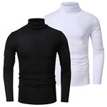 HTB Mens Casual Stretchy Turtleneck Shirts Knitted Athletic Thermal Warm Sweater Basic Designed 2 Pack(01 Long Sleeve,Black+White,US L)