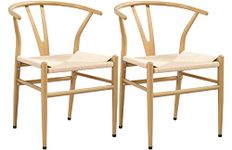 Yaheetech Dining Chair Weave Chair Mid-Century Dining Chair Y-Shaped Arm chair Hemp Seat Chair Accent Chair for Kitchen, Dining, Living Room Side Chairs Set of 2 Wood Color