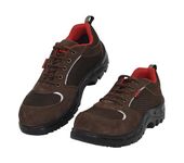 Karam FS114 Brown Suede Leather Safety Shoes for Men Lightweight | Single Density | Steel Toe Cap | Oil & Heat Resistant, Antistatic, Antislip | Size-13