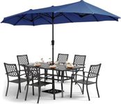 PHI VILLA 8 Piece Patio Outdoor Dining Set with 13ft Double-Sided Patio Umbrella,Metal Outdoor Table Furniture Set with 6 Outdoor Stackable Chairs, 1 Rectangle Dining Table and 1 Large Umbrella