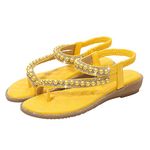 ICEGIA Women's Summer Rhinestone Casual Sandals Open Toe Ankle Crystal Gladiator Wedges Sandals (Yellow, US 6)