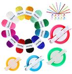 Pompom Maker Kits, Knitting Loom Kit Fluff Ball Weaver Needle Craft DIY Knitting Crochet Tool Kit , 4PS Pompom Maker+10PS Knitting Stitch Markers+10PS Plastic Needles+12PS Acrylic Yarn(36)