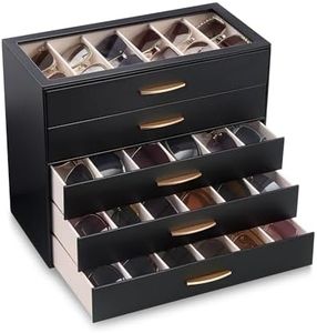 Lolalet 30 Slots Sunglasses Organizer Case for Women, 5-Layer Eyeglass Storage Holder Display Box with Clear Top Lid -Black