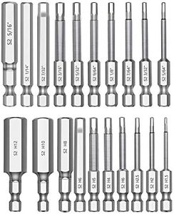 MulWark Hex Head Allen Wrench Drill Bit Set 20PC (10pc Metric & 10pc SAE), 2.3" Long 1/4" Diameter Quick Release Shank Magnetic Screwdriver Bit Set for Assembling Furniture…