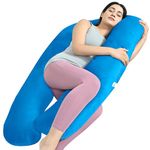 Cherilo Full Body U Shaped Pregnancy Pillow for Pregnant Women and Nursing Mom | Single Pillow for Multipurpose Use During Maternity | Premium Velvet Outer Cover with Zip | Sky Blue