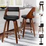 ALFORDSON Bar Stools Set of 2, Thick Padded Barstools PU Leather, Wooden Kitchen Chair with Backrest and Footrest, for Dining Room Pub Bar Countertop, 150KG Loads, Black