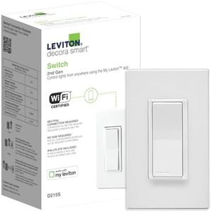 Leviton Decora Smart Switch, Wi-Fi 2nd Gen, Neutral Wire Required, Works with Matter, My Leviton, Alexa, Google Assistant, Apple Home/Siri & Wired or Wire-Free 3-Way, D215S-2RW, White