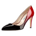 JOY IN LOVE Women's Pumps Shoes 3.5" High Heels Pointy Toe Stiletto Pumps, Red Black Patent, 6.5 UK