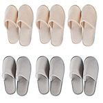OSTADARRA 6 Pairs Spa Slippers, Non Slip Disposable Slippers For Guest, Washable Reusable, Which Can Be Used As Women Men, House, Indoor, Bathroom, Bedroom, Hotel, Bride Slippers, 3 Beige L and 3 Gray L, 11.5 Women/10 Men