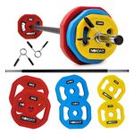 NORDFIT - 20kg Urethane Barbell Weights Set (TPU) - Ideal Studio Pump Weights - Home Exercise - Professional Adjustable Barbell & Weights - Strength Training Equipment (Colour Urethane Weights Set)