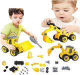 Umadiya Branded Push And Go Vehicles Set, 4 Pack Diy Take Apart Toys Trucks With 1 Screwdriver Tools, Kids Building Cars Birthday For Boys Toddlers 3 To 10 Year Old (Toy Vehicle Playsets),Yellow