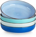 vancasso Pasta Bowls Set of 4, 46 oz Ceramic Salad Serving Bowls and Soup Bowls, Microwave Safe Pasta Plates, Large Shallow Kitchen Dishes, Bonita Series - Blue