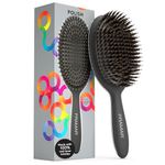 FRAMAR Black Boar Bristle Hair Brush - Boar Bristle Brush For Fine Hair, Boar Brush For Slicking Back Hair, Boar Hair Brush For Women, Slick Back Hair Brush, Brosse a Cheveux, Brosse Poil De Sanglier