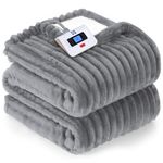 Sealy Electric Blanket Twin Size, Soft Ribbed Flannel to Sherpa Reversible Heated Blanket with 10 Heat Settings & 1 to 12 Hours Auto-Off Overheat Protection Machine Washable, 62"x84" Light Grey
