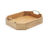 Designer Library- Octane Handmade Wooden Serving Tray with Iron Handles Made by Mango Wood & MDF with Natural Finish | Small Size:-12"X10"X3" Inches