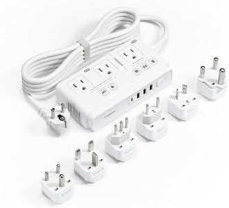 TESSAN Voltage Converter US to Europe, 220 to 110 Voltage Converter, Universal Travel Adapter with 4 USB Ports (1 USB C), 3 AC and EU UK AU IT in ZA Plug Power Adapter, Step Down Transformer, 6 FT