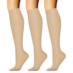 CHARMKING 3 Pairs Open Toe Compression Socks for Women & Men Circulation 15-20 mmHg is Best for All Day Wear Running Nurse (04 Beige/Beige/Beige, S/M)