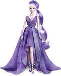 Barbie Crystal Fantasy Collection Amethyst Doll (13-in, Platinum Hair) with Genuine Amethyst Stone Necklace, Wearing Gown and Accessories, Gift for Collectors