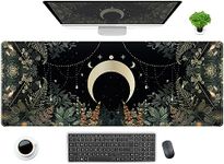 Cute Green Forest leaves Desk Mat Whimsical Moon Mousepad XL Large Extended Gaming Mouse Pad with Stitched Edges, Computer Laptop Keyboard Mouse Mat Desk Pad 31.5x11.8 in Non-Slip Rubber Base