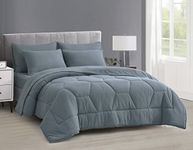 Chezmoi Collection Piper Oversized King Bed in a Bag 7-Pieces Honeycomb Geometric Quilted Stone Washed Microfiber Comforter with Sheets Lightweight All Season Bedding (Oversized King, Dusty Blue)